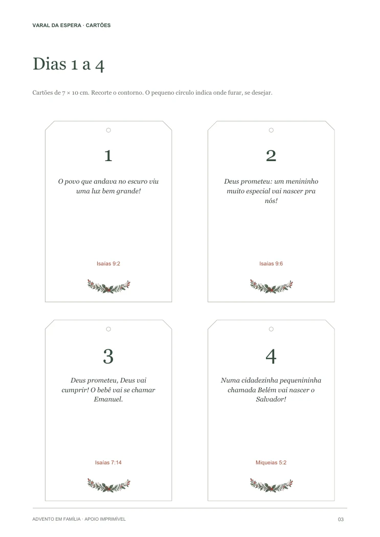 Cartões do material de apoio para imprimir